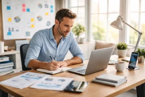 un entrepreneur devant son pc